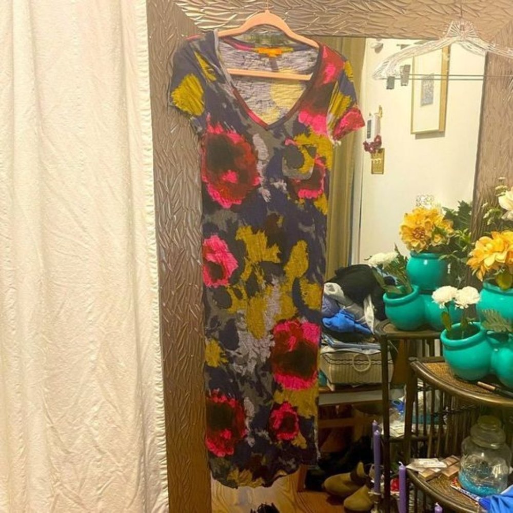 Pretty Floral Print Short Sleeve Long Dress